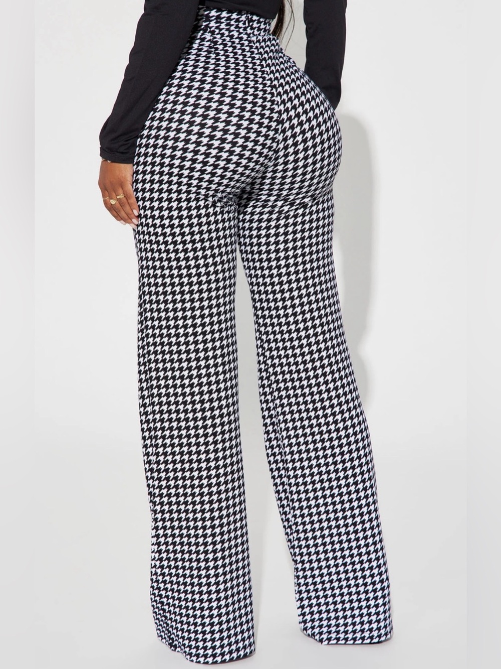 Fashion Nova Black & White Houndstooth Wide Leg Pants